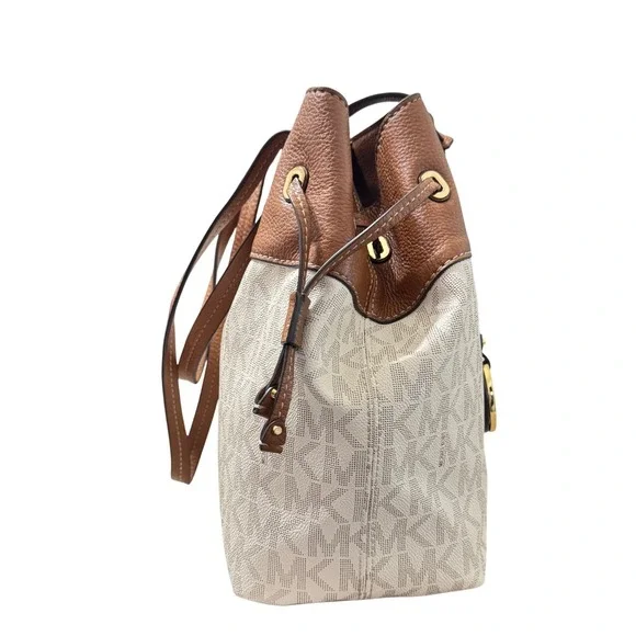 Michael Kors Marina North South Tote Bag Large Cream Tan  Drawstring - Picture 3 of 14